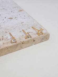 Bộ 3 khuyên tai xoắn ốc CZ tròn nhỏ hình tragus dành cho nữ, không gây dị ứng, mạ vàng 14K, hình hoa ba cánh, trang sức xỏ khuyên tai thời trang, đẩy lùi, dùng cho nhiều khuyên tai, dành cho nữ - Vàng-9# - Xem 3