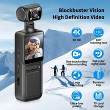 180° Camera, 4K Single Lens, 1.3-Inch HD IPS Display, Wireless Smartphone Connectivity, LED Fill Light, Full-Color Night Vision, Dual-Use Day/Night Operation-Ideal For Motorcycles, Winter Sports, Vlogging, Adventure Gear, Stylish Capture, Ruggedly Durable Design. - màu đen - Xem 2