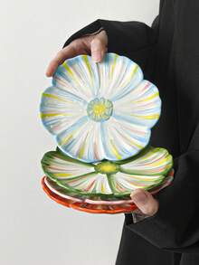 4pcs Colorful Petal Ceramic Plates, Elegant Dessert Plates, Suitable For Steak, Desserts, Afternoon Tea, Weddings, Parties, Gifts - Multicolor - View 3
