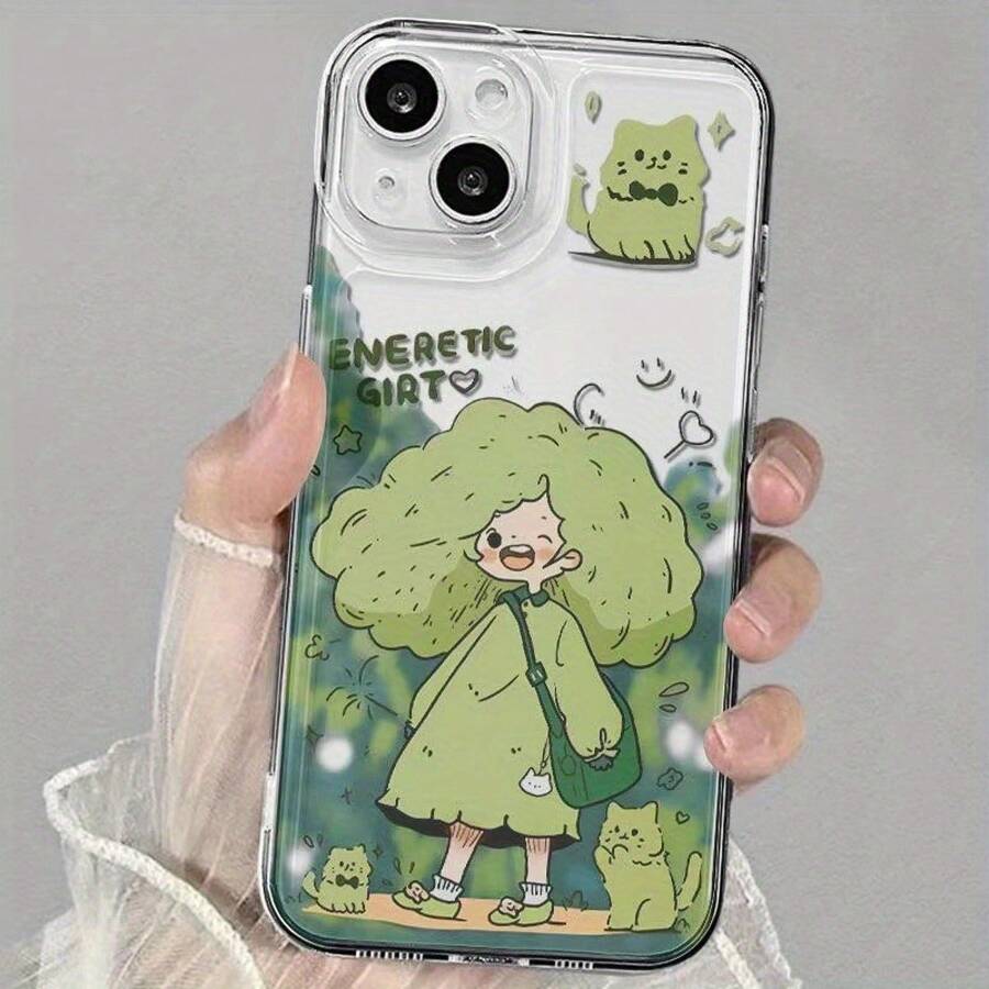 Funda transparente tpu de alta gama con cabello verde y personajes de dibujos animados para gatos de la serie 16 / 15 / 14 / 13 / 12 / 11 Plus - con fundas antisísmicas de corte preciso - flexible, duradera y ligera, resistente al desgaste y caída, adecuada para todos, regalo sorpresa. - Transparente-783 - Ver 1