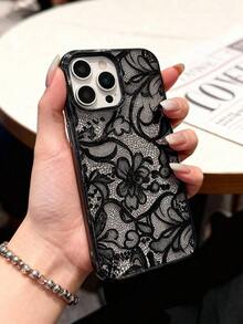1pc Elegant Black Lace Floral Pattern Protective Phone Case, TPU Shock-Proof Cover, Compatible With IPhone 17 Pro Max/17 Pro/17/16 Pro Max/16/16 Pro/16 Plus/15/15 Pro Max/15 Pro/15 Plus/11/12/13/14 Pro Max/11 Pro Max/12 Pro/12 Pro Max/13 Pro/13 Pro Max/14 Pro/14 Pro Max/14 Plus, Great Gift For Family, Couples, Friends - 黑色 - 查看 5