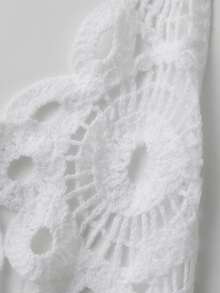 Women Crochet Swimsuit Coverups Tie Up Backless Short Dress Slim U Neck Hollow Out Sleeveless Irregular Hem Mini Beach Dress Vacation Style Outfit - 白色 - 查看 9