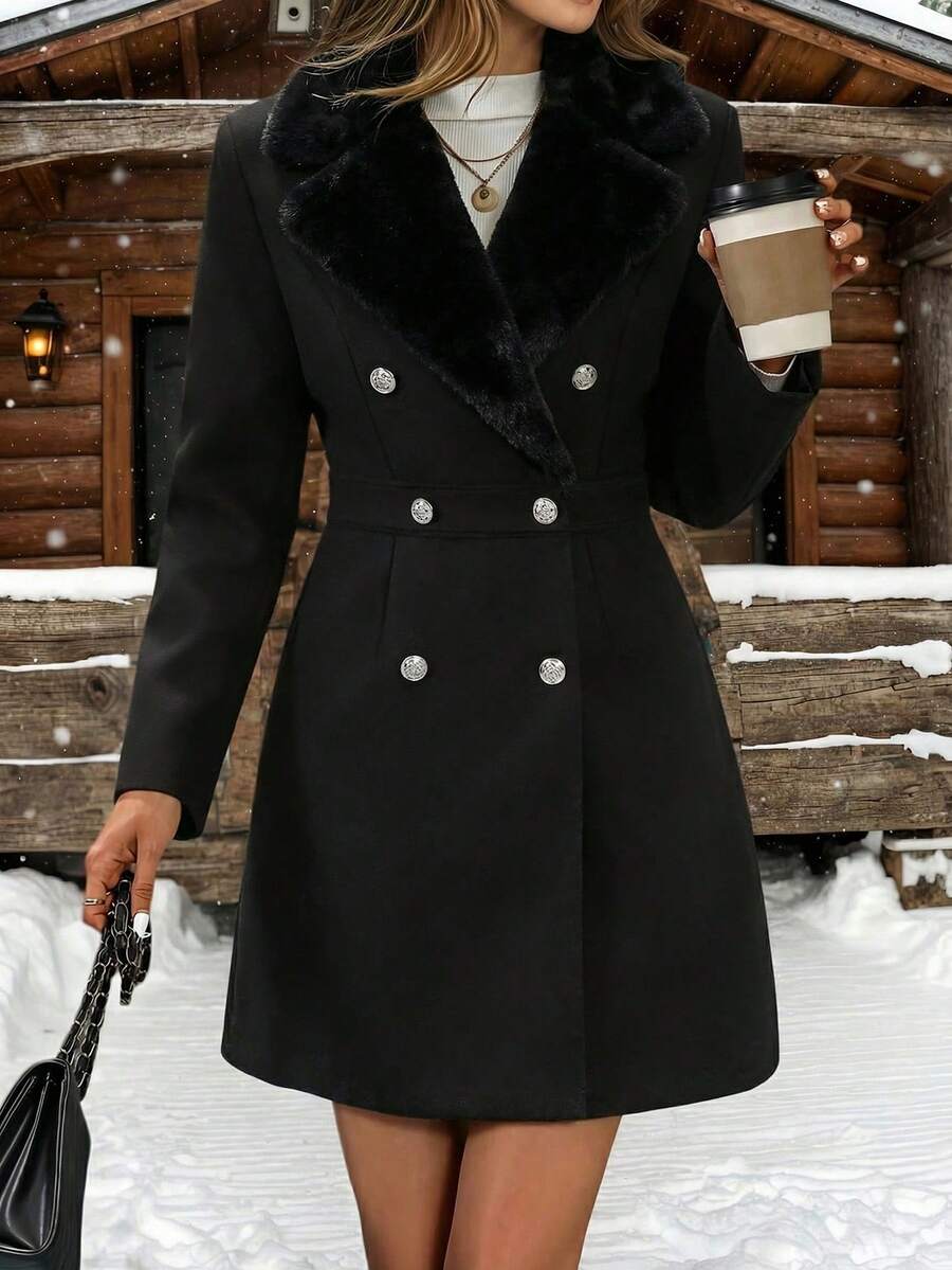 一件纯色梭织外套，带毛领和内衬，轻薄透气，适合早春、下午茶、机场、度假、日常办公和约会等场合，黑色。