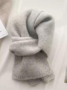 New Korean Version Versatile Knitted Scarf For Women Winter Atmosphere Solid Color Simple Soft Warm Slouchy Style Small Neck Warmer - Light Grey - View 1