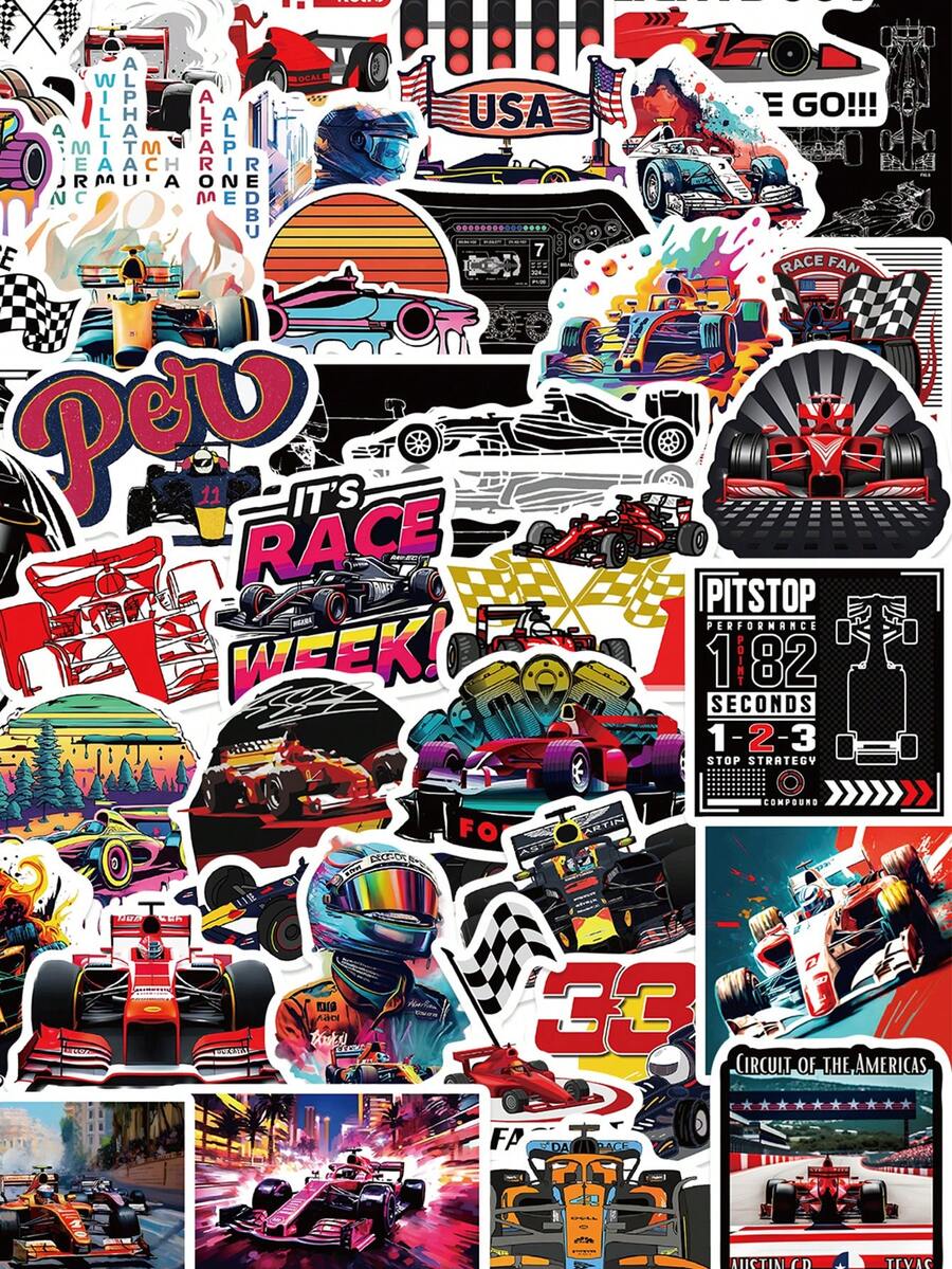 50pcs F1 Motor Racing Stickers For Guitar Cup Scrapbook Stationery Scrapbooking DIY Sticker Craft Supplies