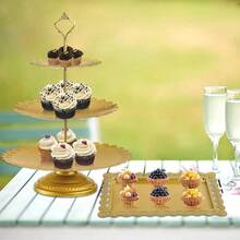 10 Pieces Gold Metal Cake Stand Set, Cupcake Holder Pastry Candy Fruits Serving Plate, Gold Dessert Table Stands And Trays Set Wedding Birthday Shower Bridal New Year Party - Vàng - Xem 7