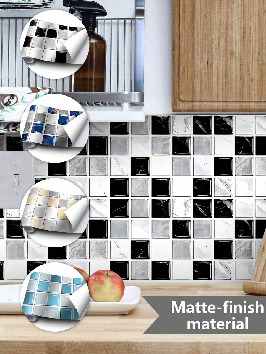 1 Roll Of 2-Meter-Long Self-Adhesive Waterproof PVC Wallpaper, Multi-Color Mosaic Squares For Free Cutting And Home Decoration. Ideal For Kitchen Applications And Interior Beautification In Living Rooms, Kitchens, Bedrooms, Bathrooms, Staircases, Accent Walls, Floors, Walls, And Holiday Backdrops - Multicolor - View 1