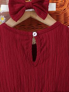 Baby Girl White Lace Ruffle Green Sleeveless Dress + Headband - Burgundy - View 4