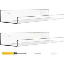 Estantes Acrlicos Transparentes para Almacenamiento de Pared, Estantes Flotantes Acrlicos de 38cm montados en la Pared, estantes de Pared de repisa para el Dormitorio, bao, Cocina, 2 Pzas - 2 - Ver 2
