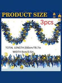 3件套斋月装饰金属丝花环月亮和星星图案多用途家居悬挂装饰，适用于窗户、门、桌子、室内外开斋节装饰。 - 藍色 - 查看 3