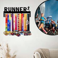 1pc Wall Mounted Running Medal Display Rack - Premium Metal Structure, Adjustable Hooks And Ribbon Holders, Suitable For Awards, Sports, Academic Honors And Competitions - Easy Installation, Space-Saving Design, Stylish Cup-Shaped Trophy Holder