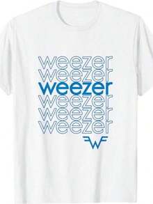 Graphic Cotton-Shirt Hight Quality Weezer Rock Music Band  Vintage Style Adult Short Sleeve Shirt Graphic Tees Y2K,Oversize Plus Size Men's S To 5XL,Summer Tee - 黑色 - 查看 1