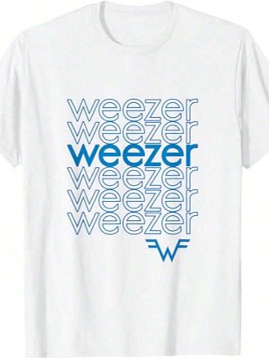 Graphic Cotton-Shirt Hight Quality Weezer Rock Music Band Vintage Style Adult Short Sleeve Shirt Graphic Tees Y2K,Oversize Plus Size Men's S To 5XL,Summer Tee - 黑色 - 查看 1