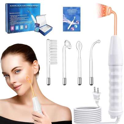 Dispositivo de belleza con 4 tubos de vidrio diferentes para el tratamiento de la belleza, acné, manchas, acné, cuidado de la piel, dispositivo portátil de alta frecuencia para el tratamiento de la piel facial, herramientas de cuidado facial para mujeres Electroterapia Multifuncional