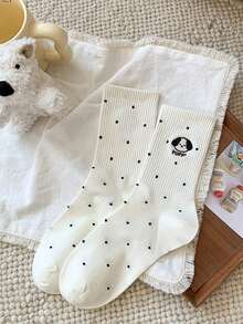 5 paires de chaussettes coréennes style automne/hiver nouvelles pour femmes, chaussettes mi-mollet mignons style dessin animé, chaussettes de sport avec une touche d'écolière - Multicolore - Voir 8