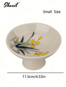 shoxil 1件高脚陶瓷碗，甜点盘，椰枣托盘，水果盘，兰花/柿子/竹叶图案，东亚文化风格，适用于家庭、餐厅聚会