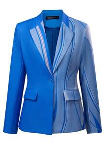 HOMEYEE Vintage Striped Print Blazer Jacket, Elegant For Casual, Commute, Vacation, Business Wear Spring - Blue - View 10