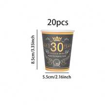 10个/20个/30个/60个装，黑金复古30岁生日派对餐具套装，1996年主题30岁生日一次性9英寸和7英寸装饰纸盘及9盎司纸杯派对餐桌用品，庆祝30周年纸盘杯，男女皆宜，周年纪念单身生日派对装饰 - 多色/1996 - 查看 15