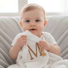 Personalized Baby Blanket With Initial Letter, Pacifier Clip, Small Cloth - Off Smooth - View 2