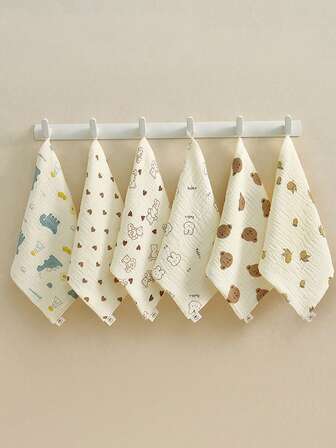 四层褶皱卡通婴儿手帕，新生儿拍嗝巾，100%纯棉婴儿口水巾，儿童面巾