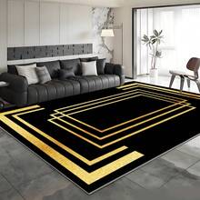1 件装奢华天鹅绒地毯，黑色底金色点缀，适用于客厅、卧室、餐厅、办公室 - 长方形，室内/室外装饰 - 彩色 - 查看 17