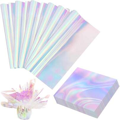 100 hojas de papel celofán de 9x9 pulgadas, papel de regalo colorido e iridiscente, adecuado para decoraciones hechas a mano