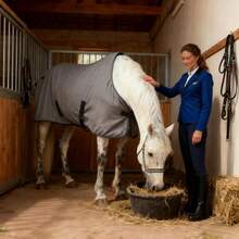 1件灰色冬季加厚羊毛马毯 - 保暖马匹外套，适合寒冷天气，配有可调节绑带