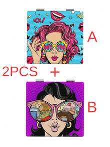 1 Stück stilvoller Anime-Mädchen-Serie tragbarer Kosmetikspiegel, faltbar, leicht, ultradünn, handlich, hochwertig versilberter Nano-Elektroplattierter Rahmen, detaillierte Verarbeitung, geeignet für verschiedene Anlässe, faltbare quadratische Form für einfaches Tragen