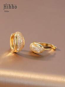 Hihho 1 Cặp bông tai tròn hình học đính đá hoàn toàn, phong cách Châu Âu và Châu Mỹ sang trọng/tối giản, phù hợp với trang phục thường ngày giản dị và trang phục dự tiệc trang trọng tinh tế - Hoa tai không đều - Xem 4