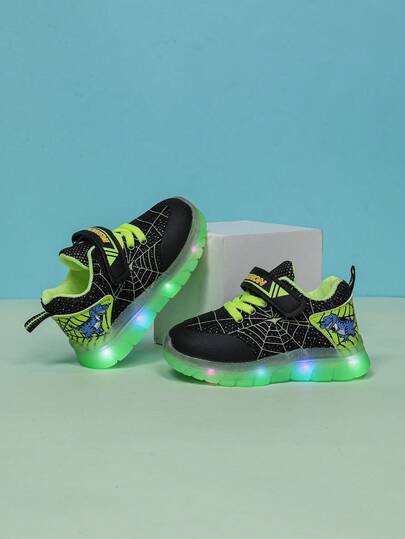 LED Luminous Spider Web Breathable Sports Shoes, Suitable For Boys And Girls - Casual, Shock-Absorbing, All-Season Anti-Slip Outdoor Running And Walking Shoes