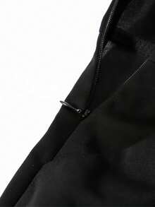 女士优雅办公室长袖修身连衣裙，纯色优雅拉链腰带口袋办公室连衣裙，黑色春季款 - 黑色 - 查看 5