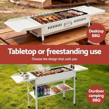 Grillz Portable BBQ Grill W/ Stainless Steel Racks & Pans For Outdoor - Beige - View 5