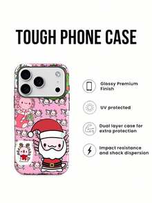 Bonita funda navideña 2 en 1 brillante para teléfono con diseño de Papá Noel y ajolote para  17 y otros modelos  17  16 Pro Max  15 Pro Max  13 y  12 Fabricada en material de TPU que proporciona protección contra golpes y caídas Una excelente opción para regalar a familiares, amigos, seres queridos, novios/novias y regalos de Navidad.funda de  15,  17 Pro Max, fundas para , funda de  16 Plus, regalos de Navidad, funda de  13, funda de teléfono de Navidad, funda de  16 Pro, funda de teléfono  15 - Blanco - Ver 1