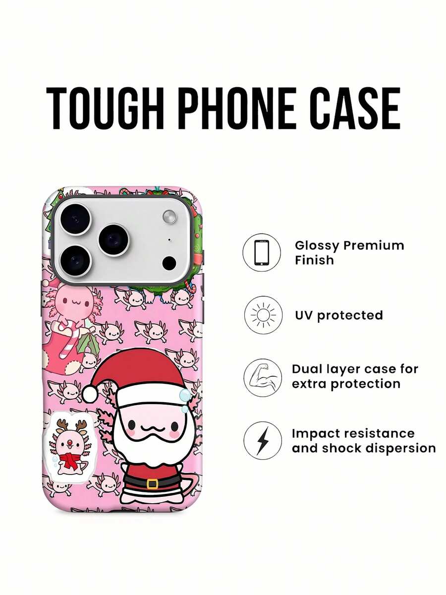 Bonita funda navideña 2 en 1 brillante para teléfono con diseño de Papá Noel y ajolote para 17 y otros modelos 17 16 Pro Max 15 Pro Max 13 y 12 Fabricada en material de TPU que proporciona protección contra golpes y caídas Una excelente opción para regalar a familiares, amigos, seres queridos, novios/novias y regalos de Navidad.funda de 15, 17 Pro Max, fundas para , funda de 16 Plus, regalos de Navidad, funda de 13, funda de teléfono de Navidad, funda de 16 Pro, funda de teléfono 15 - Blanco - Ver 1