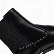Women Black Patent Chelsea Boots Gold Trim Chunky Heel Elastic Ankle Fashion Party Boots - Black - View 6