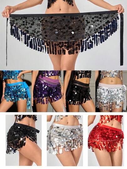 Sparkling Sequined Tassel Hip Bandana - Stylish Accessory For Parties, Nightclubs, Dance Performances (Multiple Colors Available)
