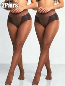 2 Pairs Women's Sexy 30D Transparent Stockings, Coffee Brown Pantyhose, Fashionable & Minimalist - Coffee Brown - View 11