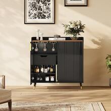 Studyset Modern Coffee Bar Cabinet With Wine Rack And Buffet Sideboard, Fluted Glass Doors And Storage Drawers For Kitchen, Dining Room, Living Room, Coffee Bar, Black - Black - View 1