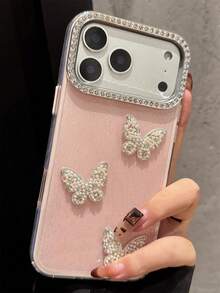 Ốp lưng điện thoại sang trọng đính đá lấp lánh 3D hình nơ và ngọc trai, tương thích với iPhone 17 Pro Max 16 15 14 13 11 12 Pro Max 16 14 15 Plus 11, ốp bảo vệ chống sốc lấp lánh dễ thương, thời trang, nghệ thuật. - Hồng - Xem 3