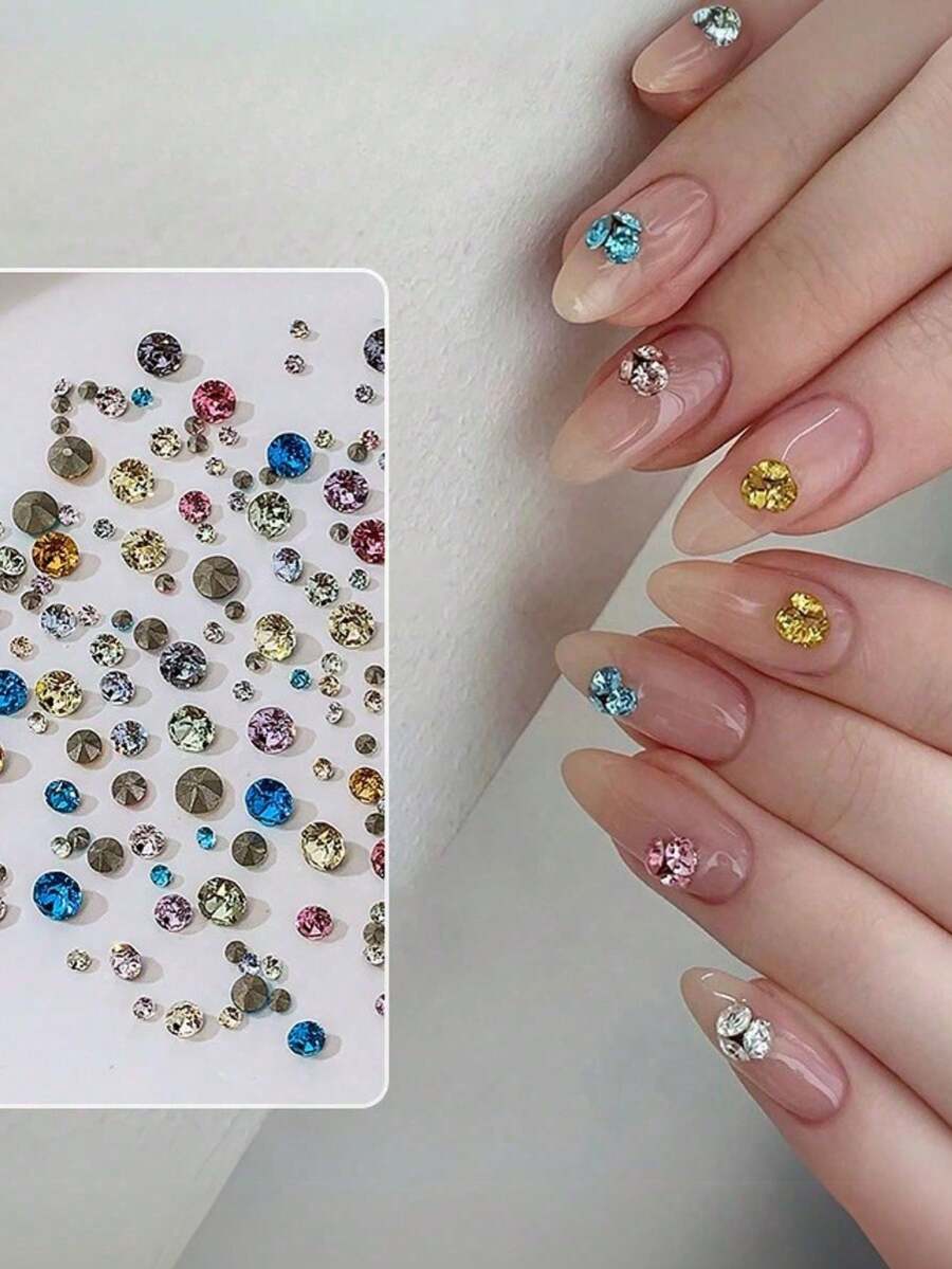 100 viên đá đính móng K9 siêu bóng, đầu nhọn, nhiều màu sắc, trong suốt, dùng để trang trí móng tay, tự làm móng nghệ thuật, giống như móng tay ở salon. - Nhiều màu - Xem 1