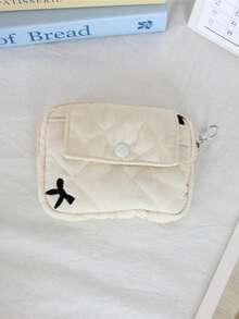 1个带衬垫的CCD相机收纳包，绣花蝴蝶结图案零钱包，迷你相机保护套，翻盖零钱包，大容量卡包，可爱格子口红包，时尚黑色卡包相机收纳包 - 彩色 - 查看 10