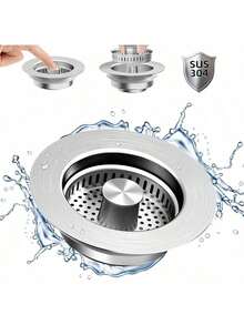 Kitchen Sink Drain Strainer 3 In 1,304 Stainless Steel Pop Up Sink Stopper Fast Drainage Odor Filter For US Standard Kitchen Drain(Silver-1Pack) - 彩色 - 查看 3