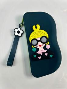 Fashionable Cartoon Girl Pattern Silicone Pouch, Waterproof Shockproof Dustproof Glasses Case, Portable Small Item Storage Bag, Comes With Glasses Cleaning Cloth, Ideal Storage Accessory - Multicolor - View 18