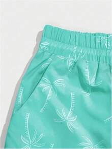 Men's Boho Paisley Print Drawstring Waist Summer Shorts With Pocket - Cadet Blue - View 9