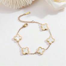 Gold Plated Jewelry Bracelet For Women Van Cleef Non Tarnish Bracelet Charm Flower Bracelet For Women  White-YRSH012 - 白色 - 查看 2