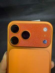 Bază de lentile PET cu sclipici gol, culoare portocalie, compatibilă cu 17 Pro/17 Pro Max, aplicabilă pentru protecție zilnică, birou, acasă, protecție zilnică pentru birou și acasă, husă pentru camera telefonului, cristal strălucitor, impermeabilă, rezistentă la șocuri, anti-cădere, rezistentă la zgârieturi - Culori vibrante - Vizualizare 1