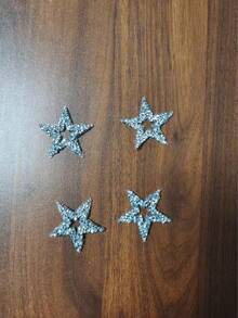 4 piezas/8 piezas Parches de estrella hueca con aplicación de cristal de imitación, parches brillantes de estrella caliente con cristal para reparación de ropa, jeans, bolsos, sombreros y accesorios DIY - Plateado - Ver 9