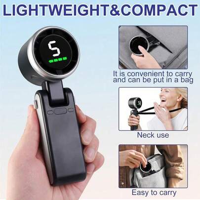 SULVGO 内置2节2000mAh电池，便携式手持高速风扇，5档风速，可折叠挂颈，适合家庭、旅行、学校使用，也是送给好朋友的礼物。