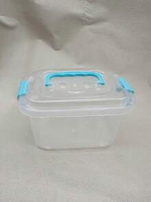 4pcs Desk Storage Display Boxes - Capacity 0.5L/0.6L/0.7L/0.8L - Blue Transparent Boxes With Handles (A: 13.7*10.5*7.5cm, B: 15*11.3*8.3cm, C: 17*11.9*8.8cm, D: 18.5*13.3*9.4cm)