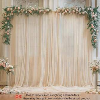 1 件香槟色纱帘背景帘，用于派对和婚礼，防皱背景帘，适用于淋浴、生日、派对、照片、背景、家居装饰